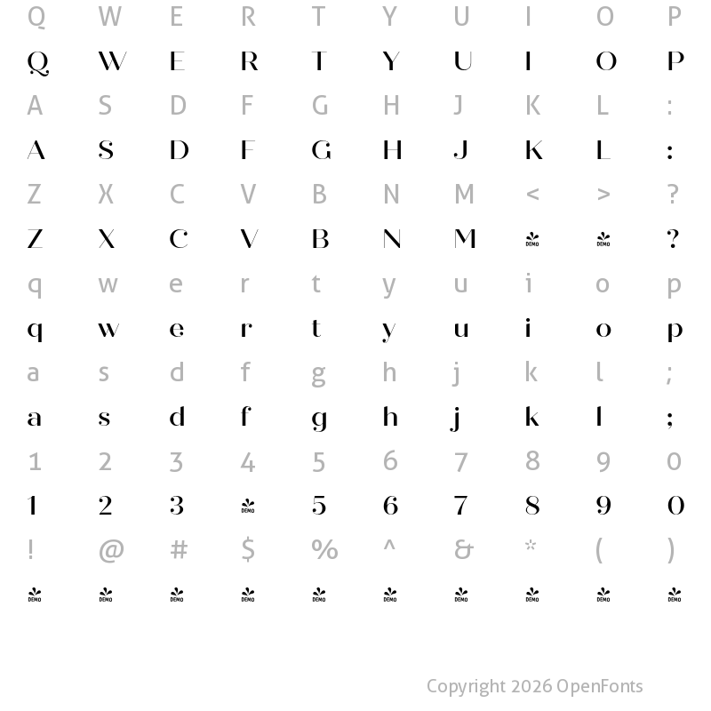 Character Map of FONTSPRING DEMO - Quiche Fine Medium Regular