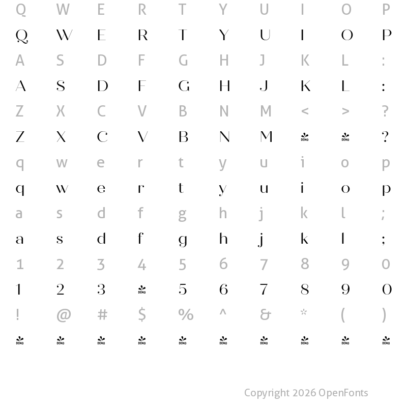 Character Map of FONTSPRING DEMO - Quiche Fine Regular