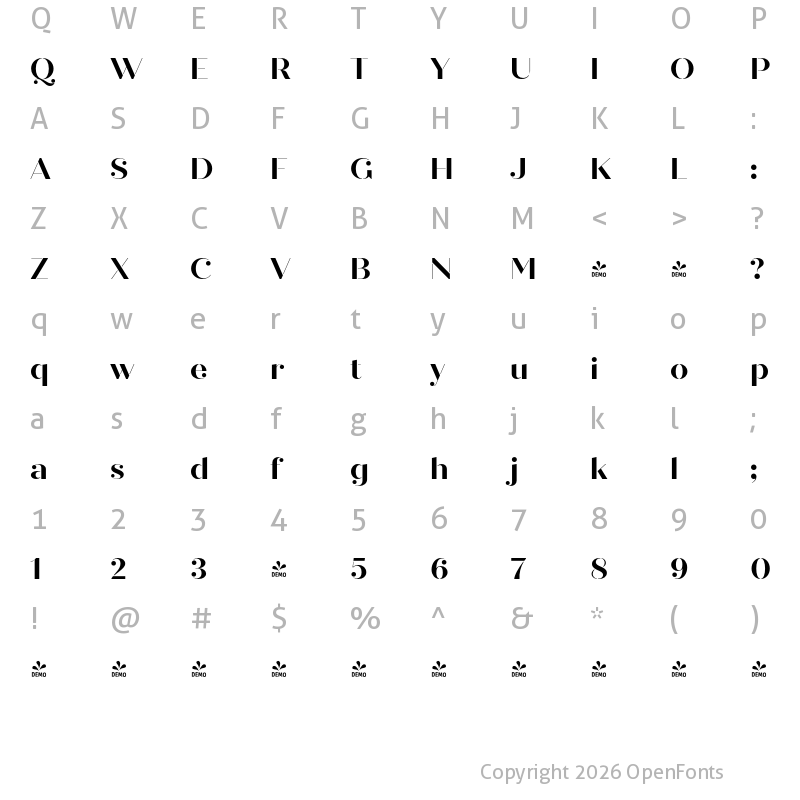 Character Map of FONTSPRING DEMO - Quiche Stencil Bold