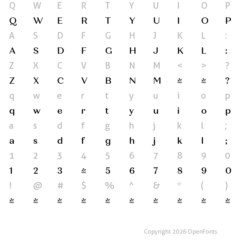 Character Map of FONTSPRING DEMO - Quiche Text Medium Regular