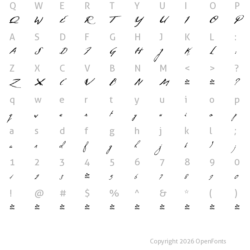 Character Map of FONTSPRING DEMO - Quid Pro Quo Regular