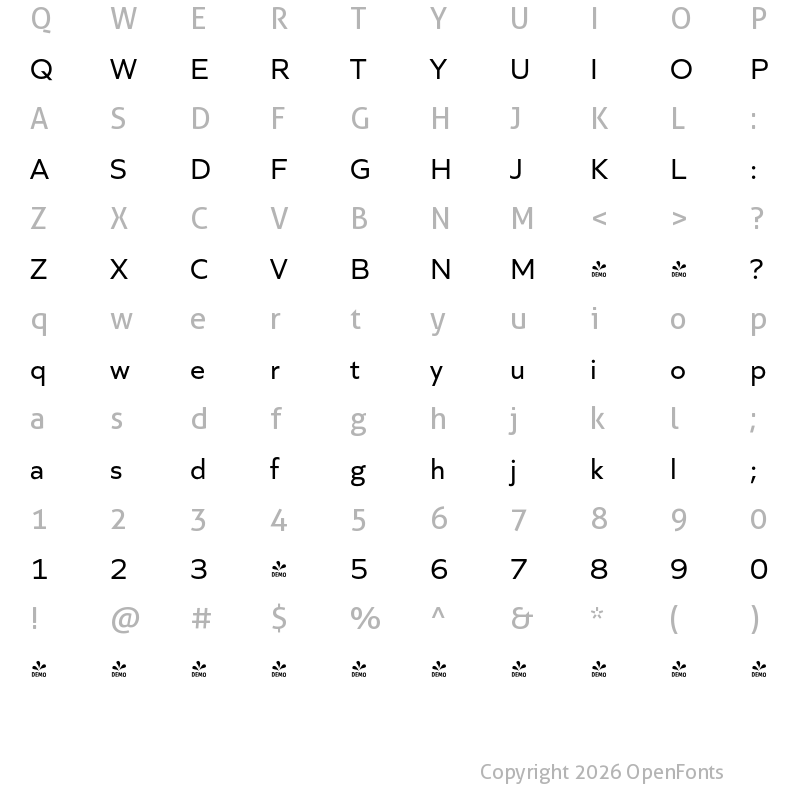 Character Map of FONTSPRING DEMO - Quiet Sans Regular