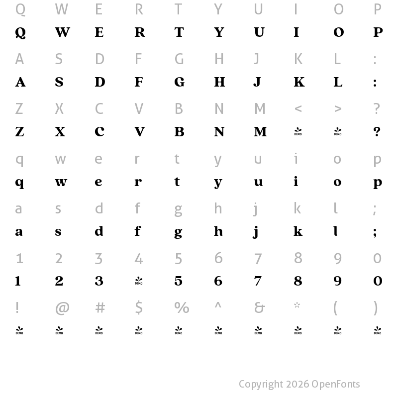 Character Map of FONTSPRING DEMO - Quincy CF Black Regular