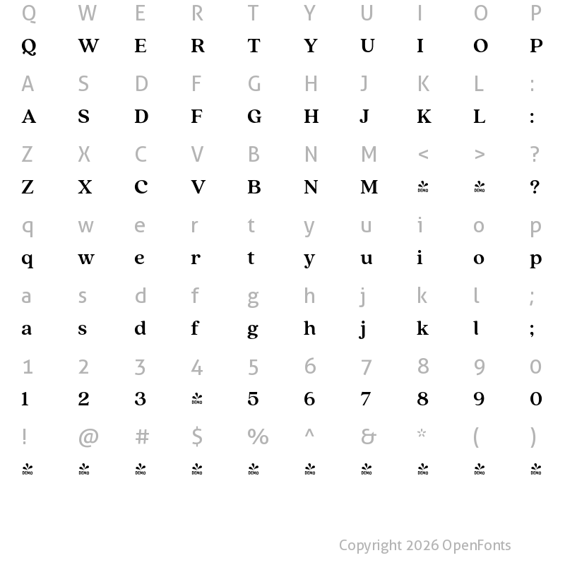Character Map of FONTSPRING DEMO - Quincy CF Bold