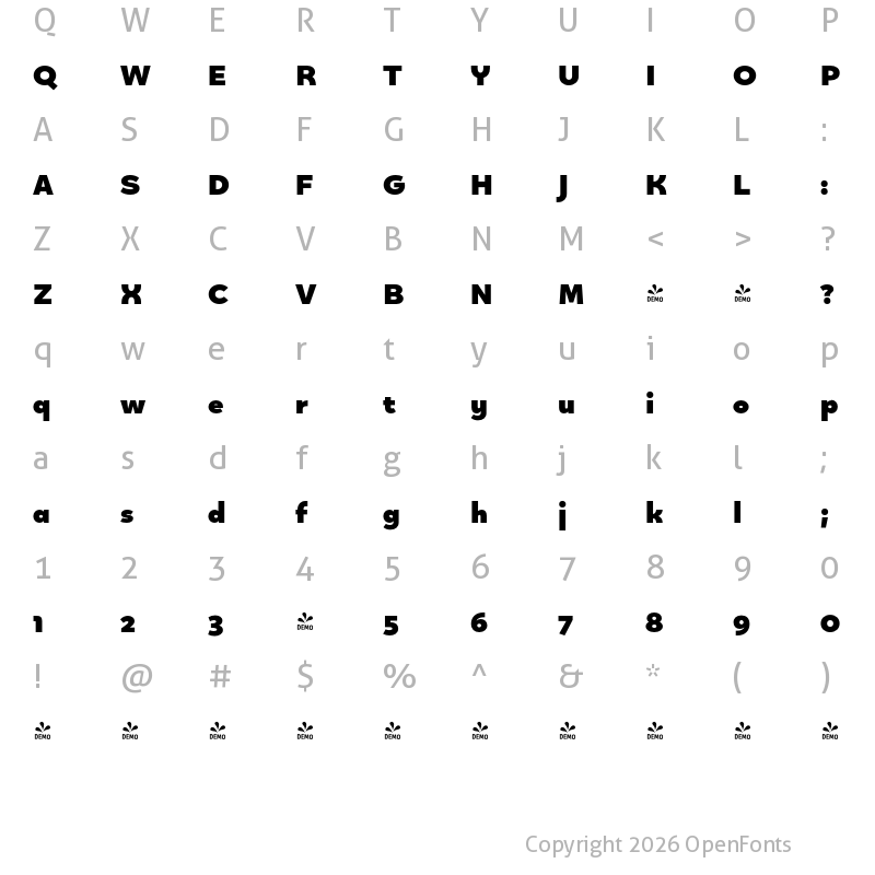 Character Map of FONTSPRING DEMO - Quinoa Black Regular