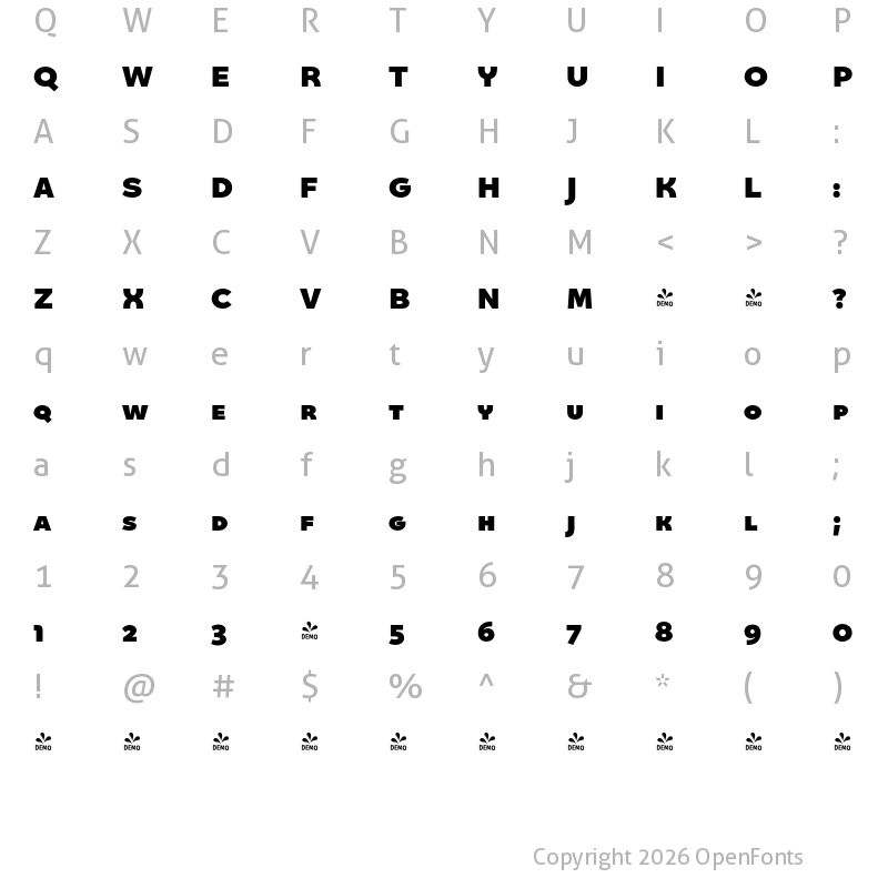 Character Map of FONTSPRING DEMO - Quinoa SC Black Regular