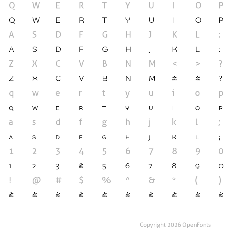 Character Map of FONTSPRING DEMO - Quinoa SC Medium Regular