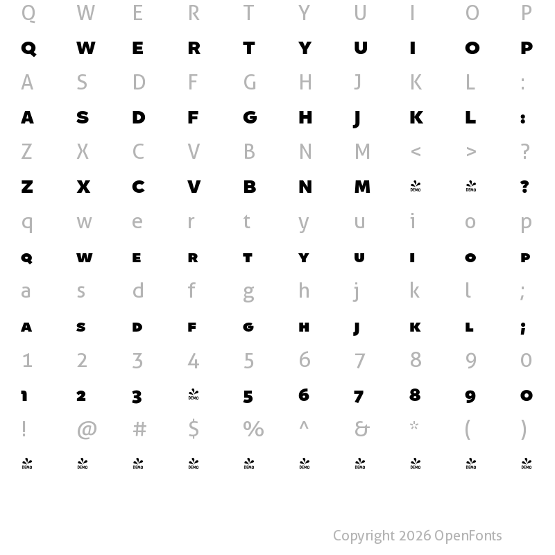 Character Map of FONTSPRING DEMO - Quinoa Text SC Black Regular