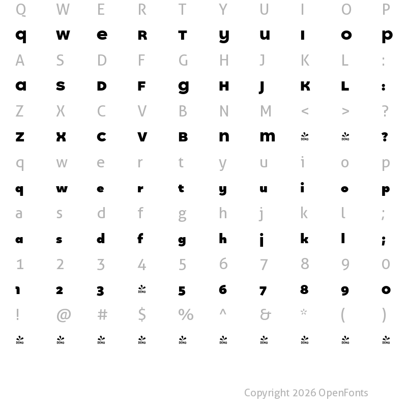 Character Map of FONTSPRING DEMO - Quinoa Titling Black Regular