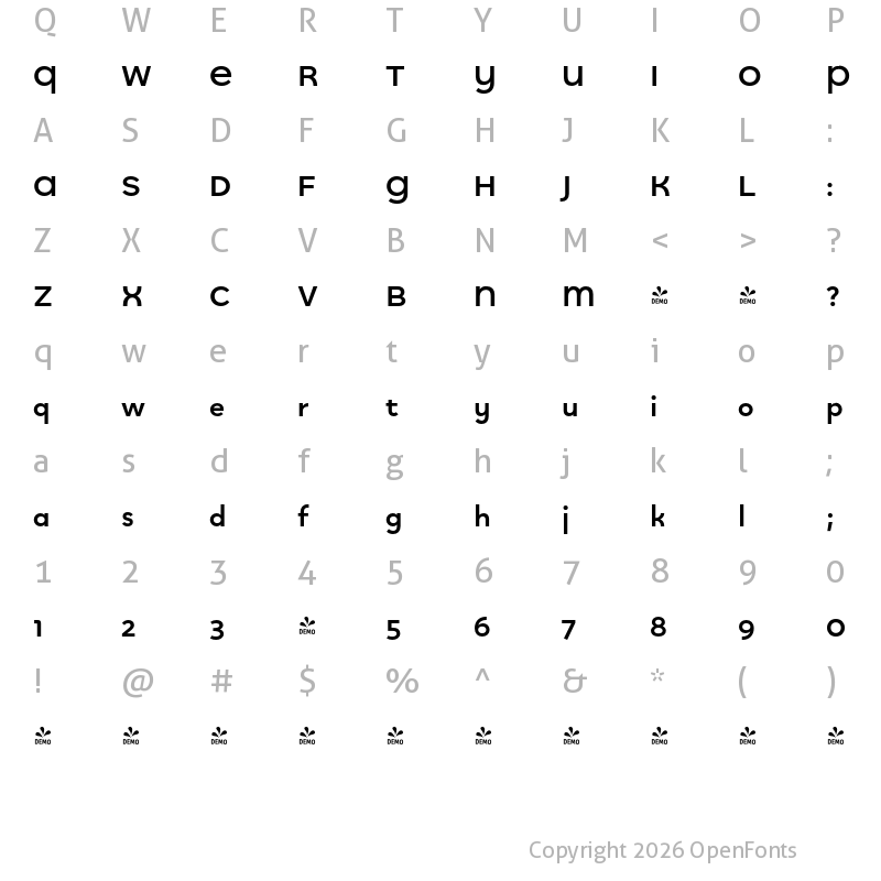 Character Map of FONTSPRING DEMO - Quinoa Titling Bold