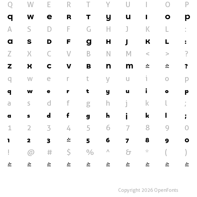Character Map of FONTSPRING DEMO - Quinoa Titling Heavy Regular