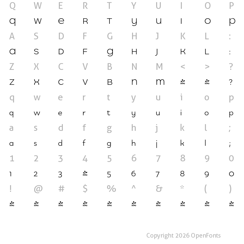 Character Map of FONTSPRING DEMO - Quinoa Titling Medium Regular