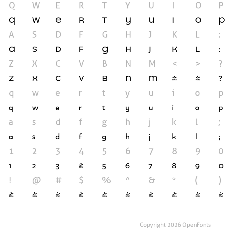 Character Map of FONTSPRING DEMO - Quinoa Titling Semibold Regular