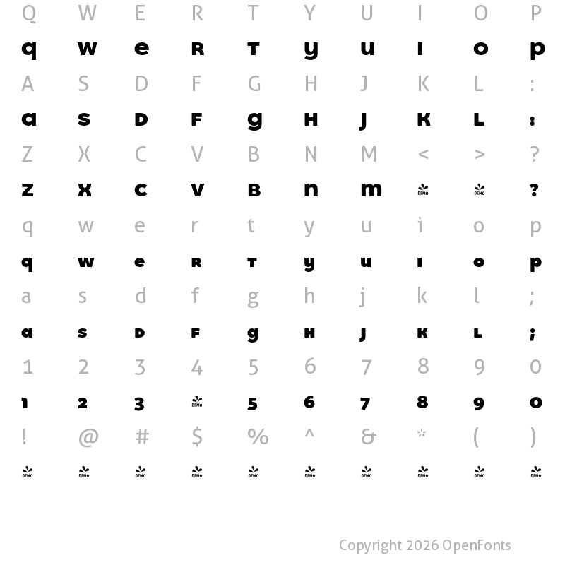 Character Map of FONTSPRING DEMO - Quinoa Unicase Black Regular