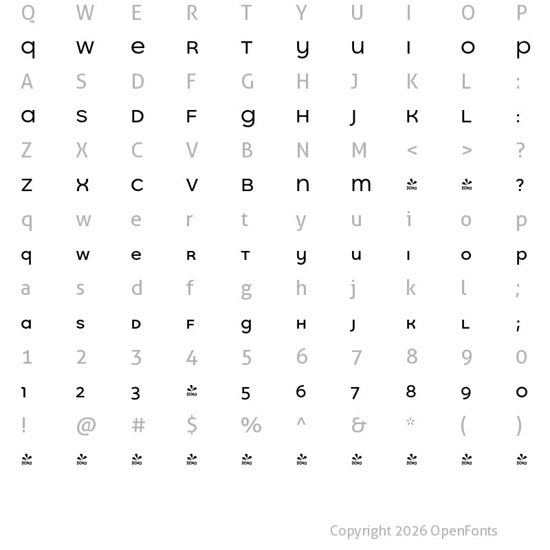 Character Map of FONTSPRING DEMO - Quinoa Unicase Semibold Regular