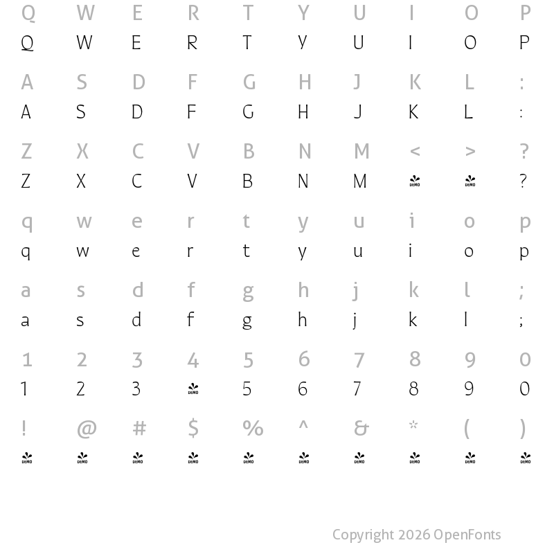 Character Map of FONTSPRING DEMO - Quiverleaf Arabic CF Bold