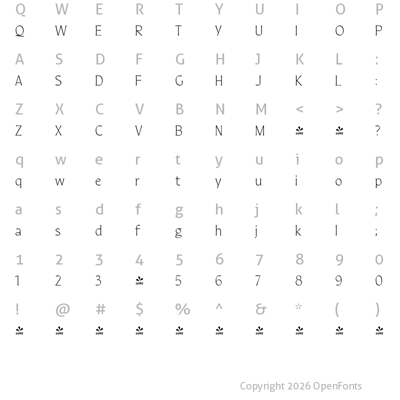 Character Map of FONTSPRING DEMO - Quiverleaf Arabic CF Demi Bold Regular