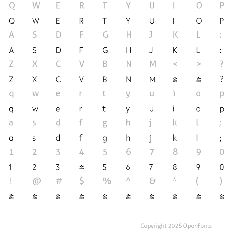 Character Map of FONTSPRING DEMO - R-Flex Light Regular