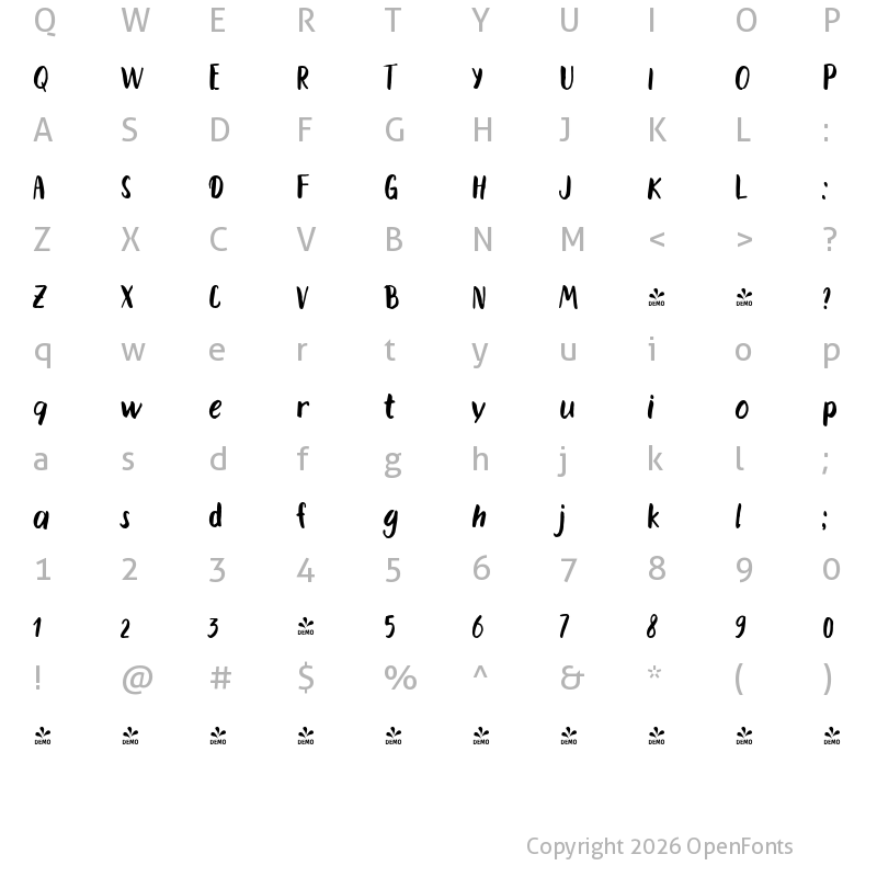 Character Map of FONTSPRING DEMO - Rabbits Dummy Regular