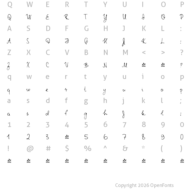 Character Map of FONTSPRING DEMO - Rabbits Elf Regular