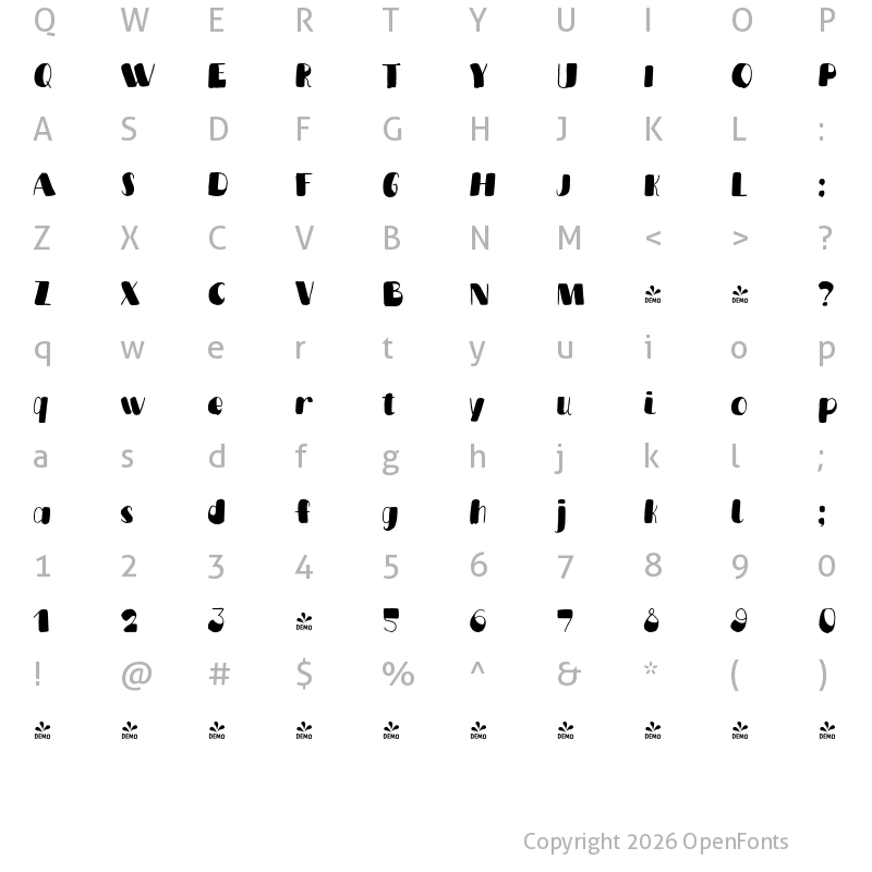 Character Map of FONTSPRING DEMO - Rabbits Fatso Regular