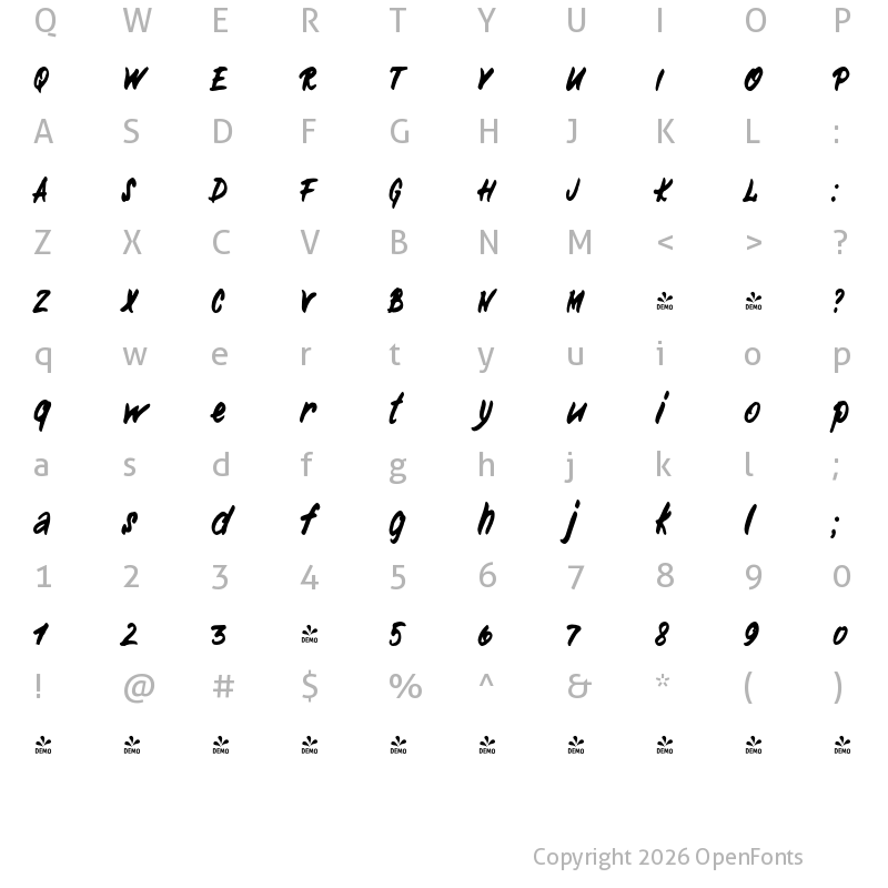 Character Map of FONTSPRING DEMO - Rabbits Hyper Regular