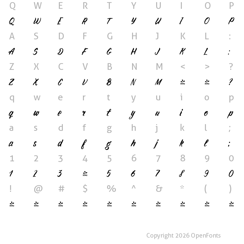 Character Map of FONTSPRING DEMO - Rabbits Junior Regular