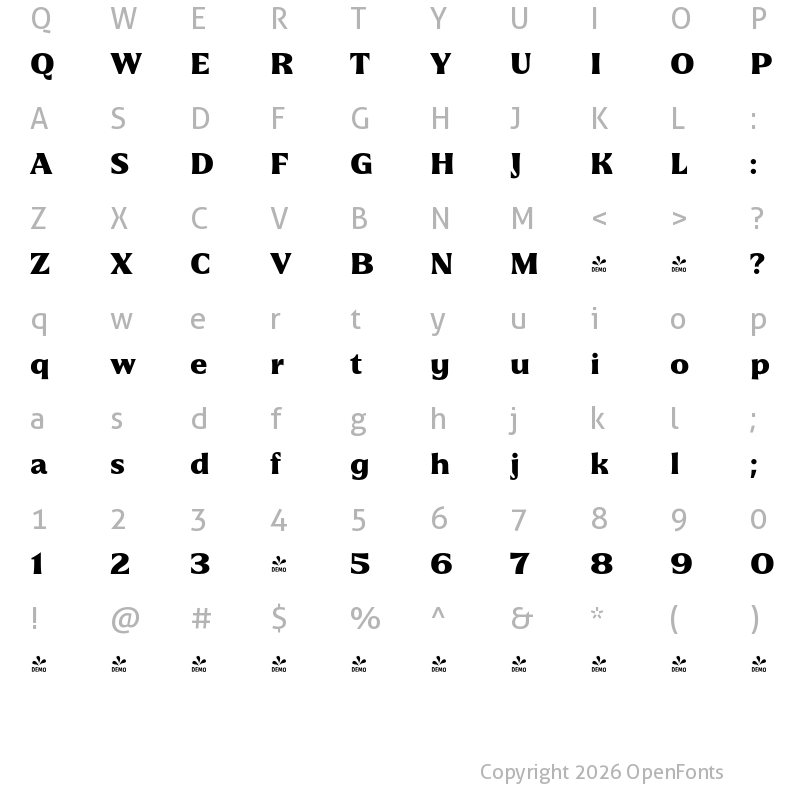 Character Map of FONTSPRING DEMO - Racina Medium Regular