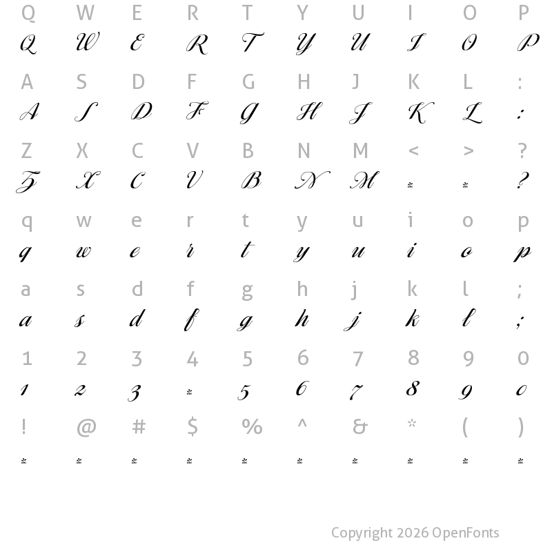 Character Map of FONTSPRING DEMO - Ragazza Script Regular