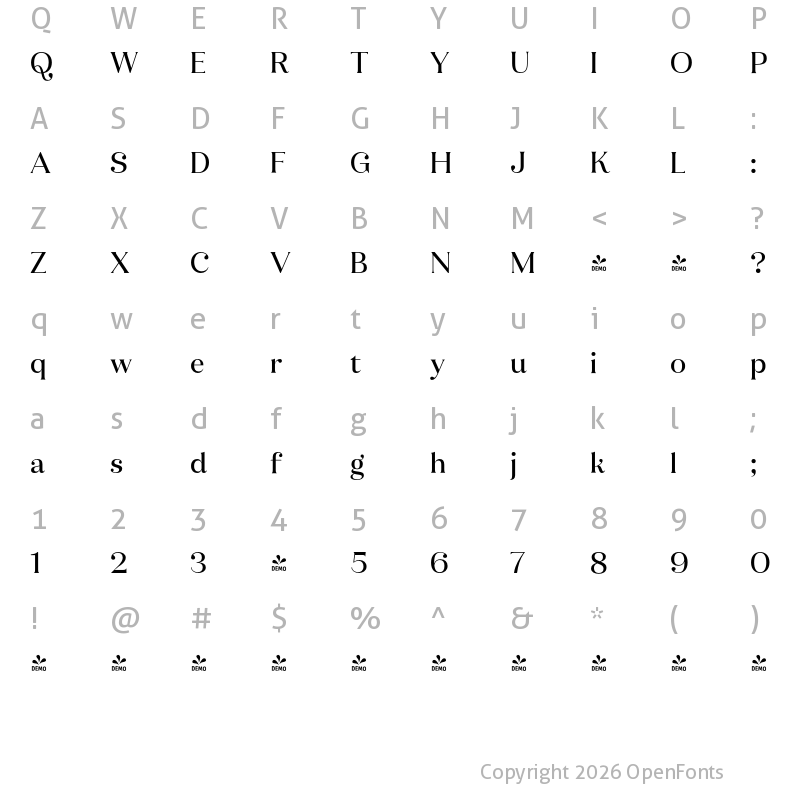 Character Map of FONTSPRING DEMO - Ragazzi Semi Bold Regular