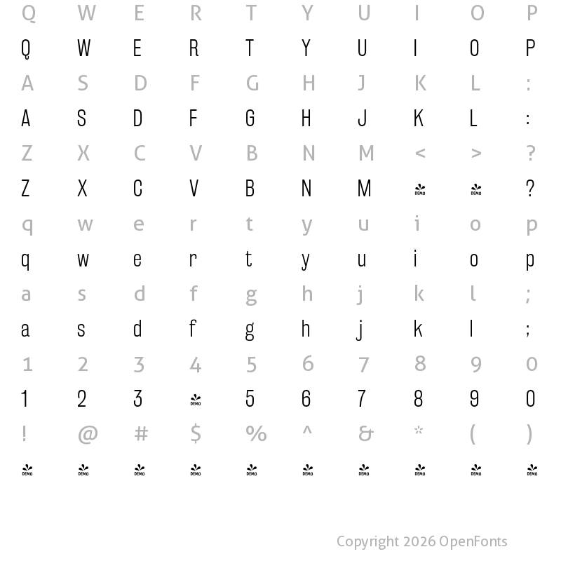 Character Map of FONTSPRING DEMO - Rakesly Lt Regular