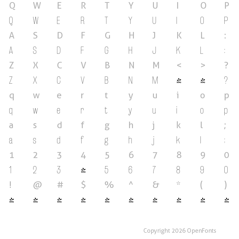Character Map of FONTSPRING DEMO - Rakesly Ul Regular