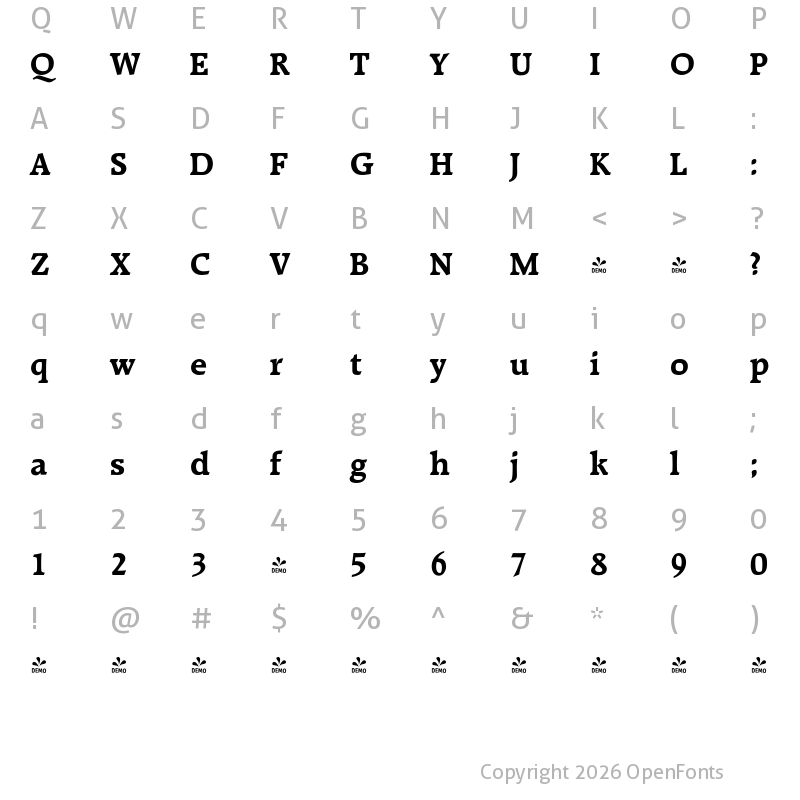 Character Map of FONTSPRING DEMO - Raleigh Serial Bold