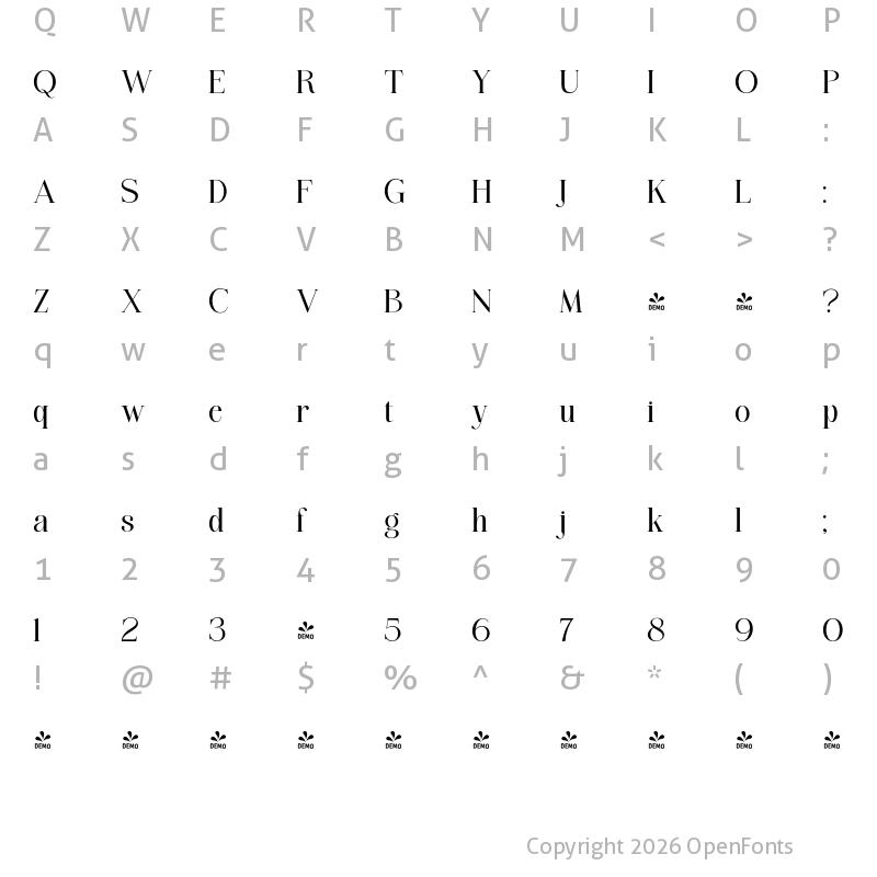 Character Map of FONTSPRING DEMO - Rallomy Regular