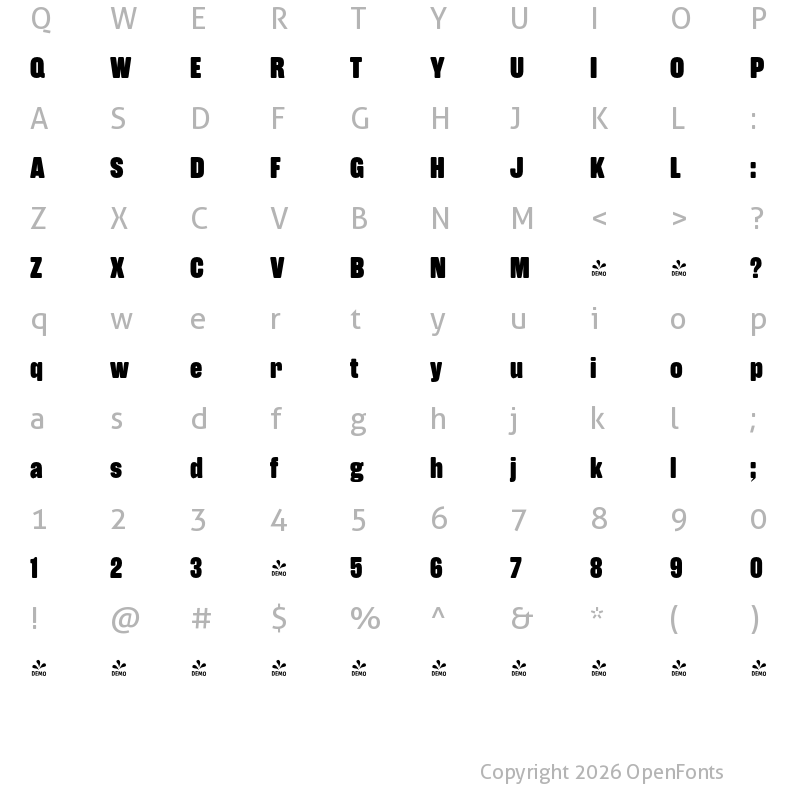 Character Map of FONTSPRING DEMO - Rama Gothic Rnd E Heavy Regular
