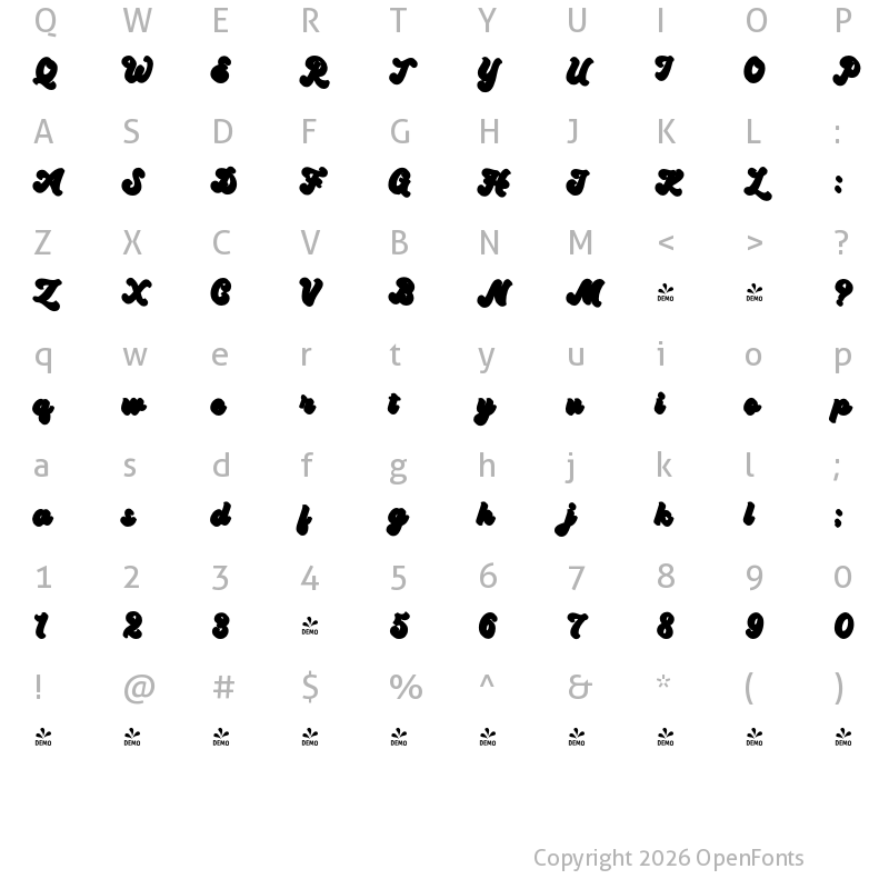 Character Map of FONTSPRING DEMO - Ramdone Extrude Regular