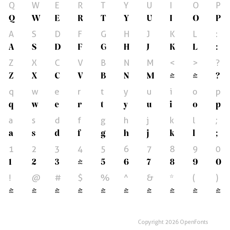 Character Map of FONTSPRING DEMO - Rasbern Bold