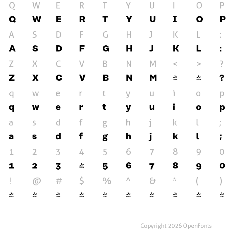 Character Map of FONTSPRING DEMO - Rational Text Book Bold