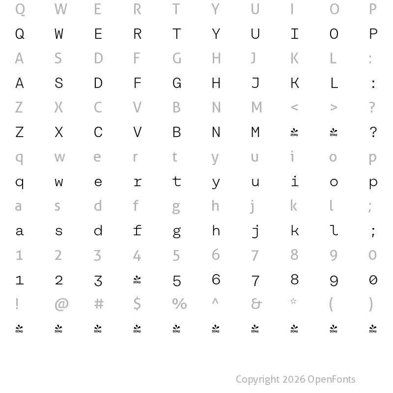 Character Map of FONTSPRING DEMO - Rational TW Text Light Regular