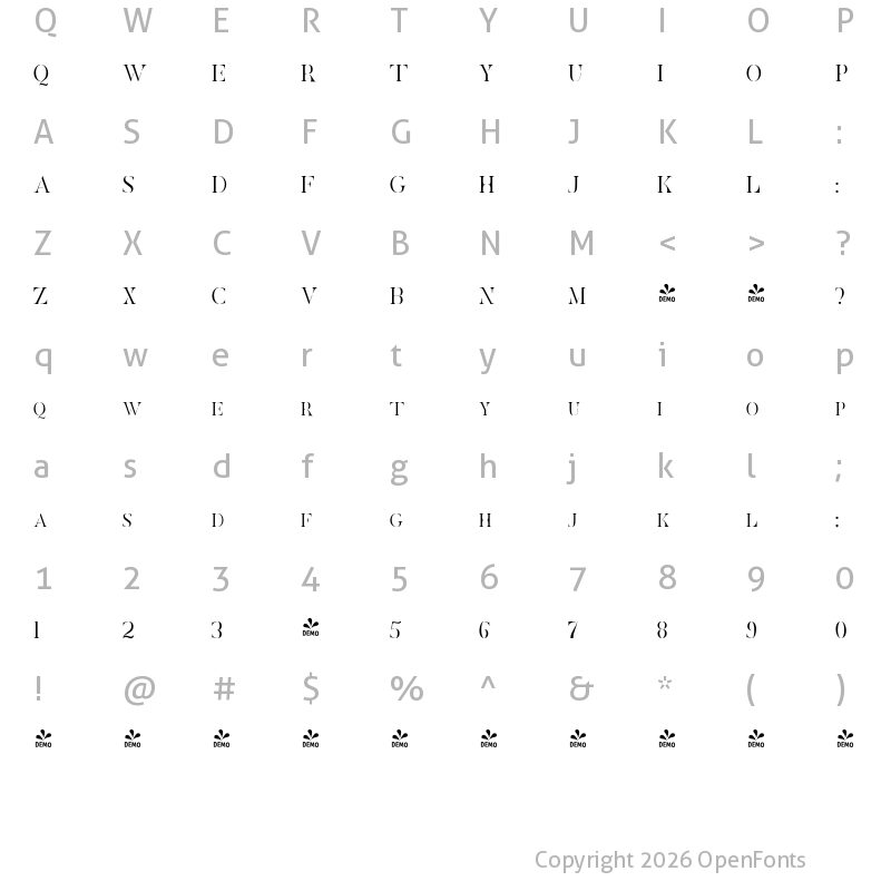Character Map of FONTSPRING DEMO - Raxsoen Regular