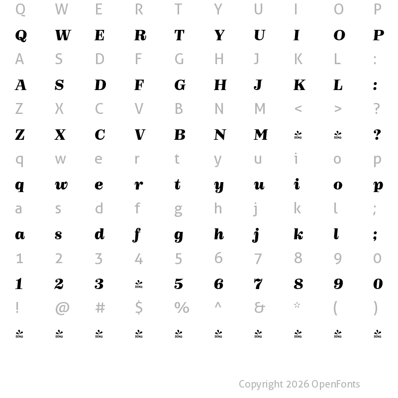 Character Map of FONTSPRING DEMO - Realise Black Italic