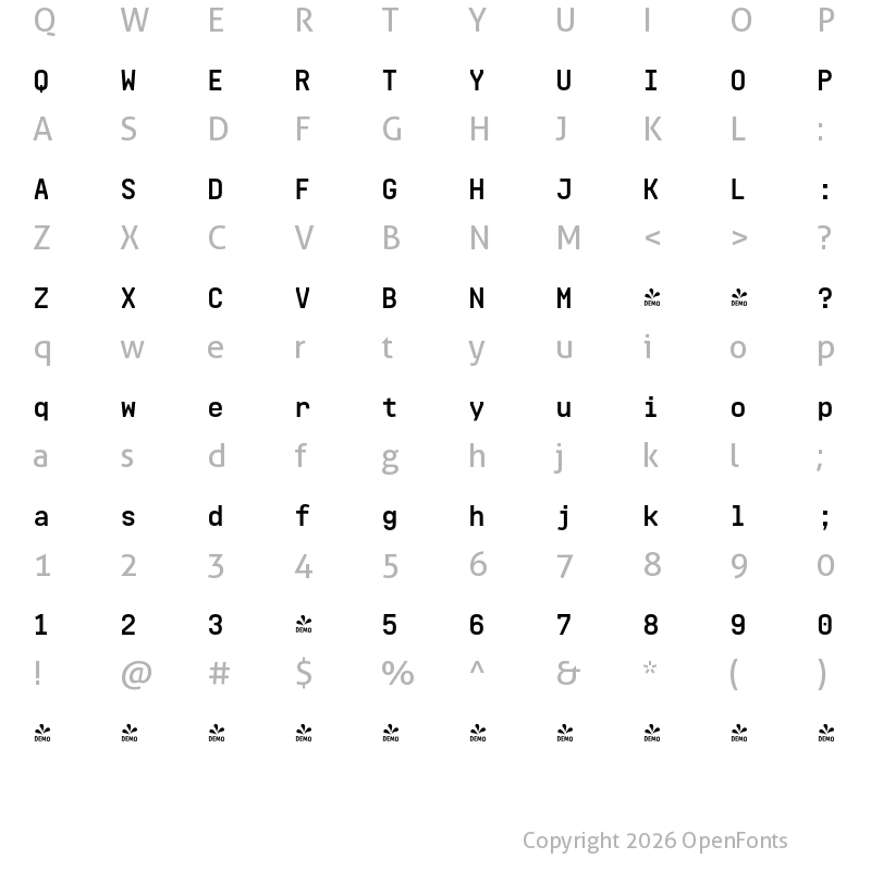 Character Map of FONTSPRING DEMO - Realtime Bold Regular
