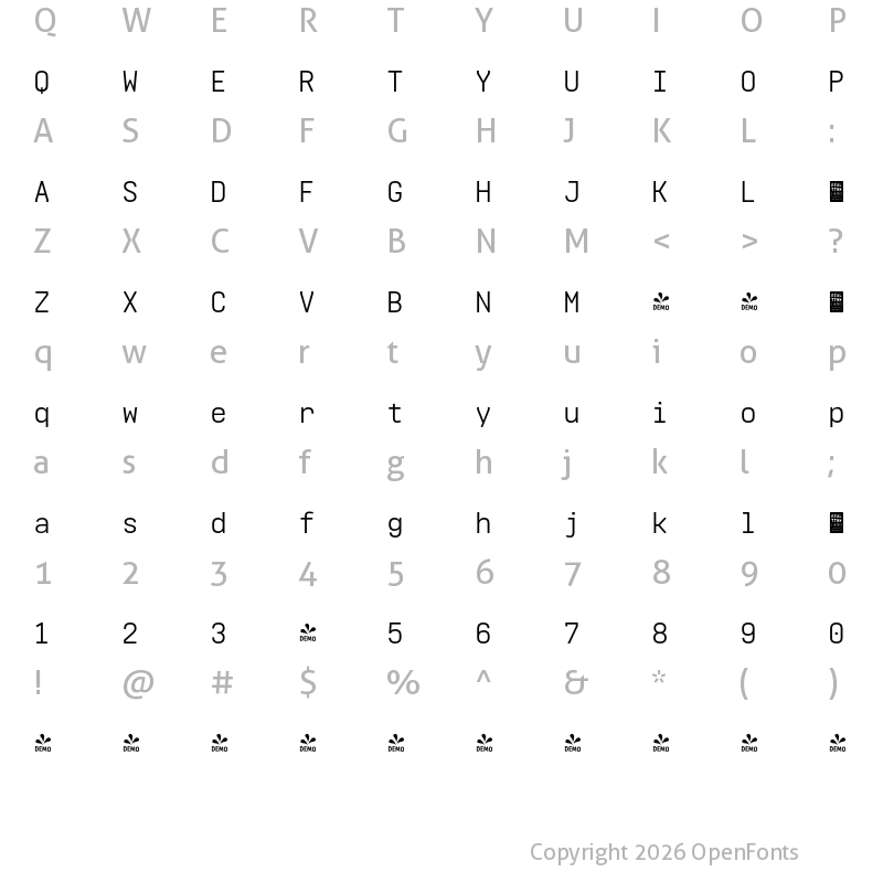Character Map of FONTSPRING DEMO - Realtime DEMO Regular