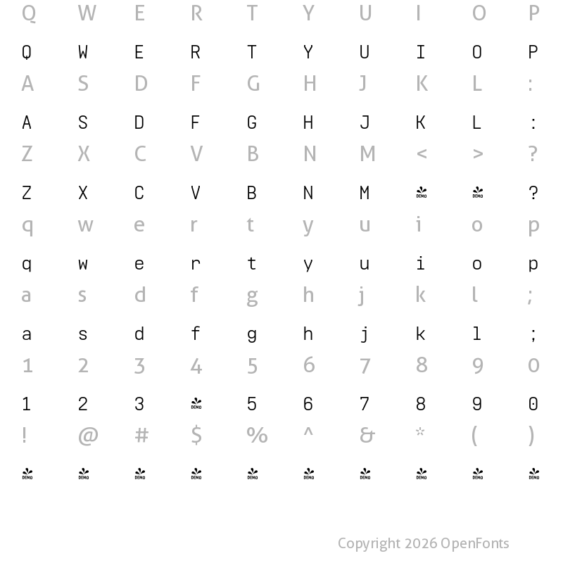 Character Map of FONTSPRING DEMO - Realtime Regular