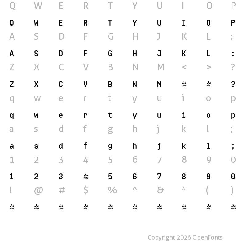 Character Map of FONTSPRING DEMO - Realtime Rounded Bold Regular
