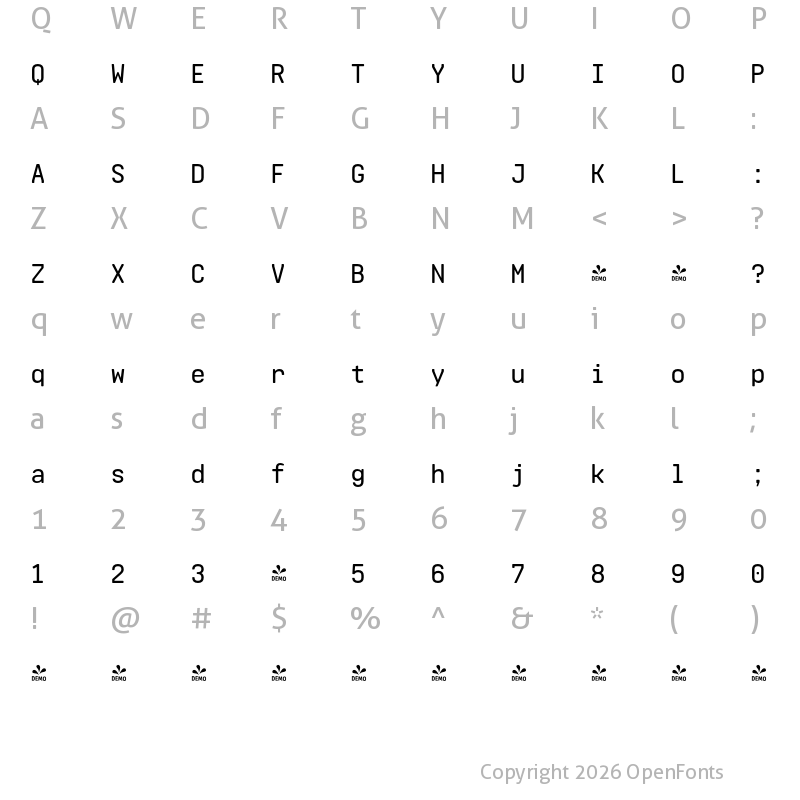 Character Map of FONTSPRING DEMO - Realtime Rounded Semibold Regular