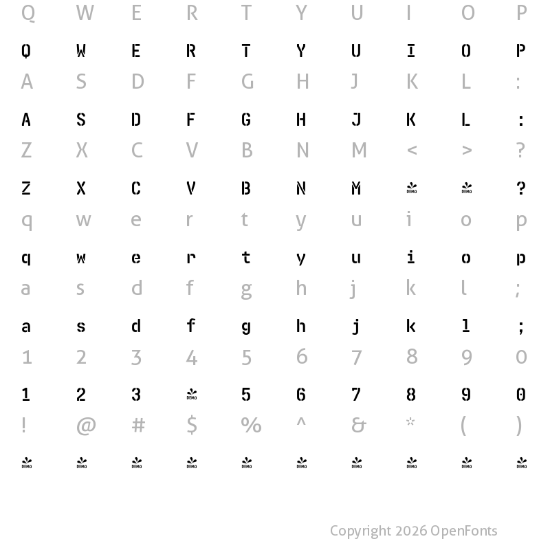 Character Map of FONTSPRING DEMO - Realtime Stencil Rounded Bold Regular