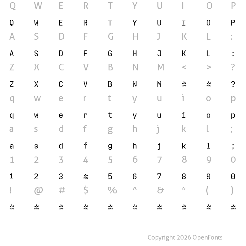 Character Map of FONTSPRING DEMO - Realtime Stencil Semibold Regular