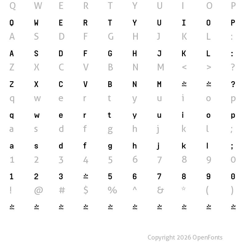 Character Map of FONTSPRING DEMO - Realtime Text Bold Regular