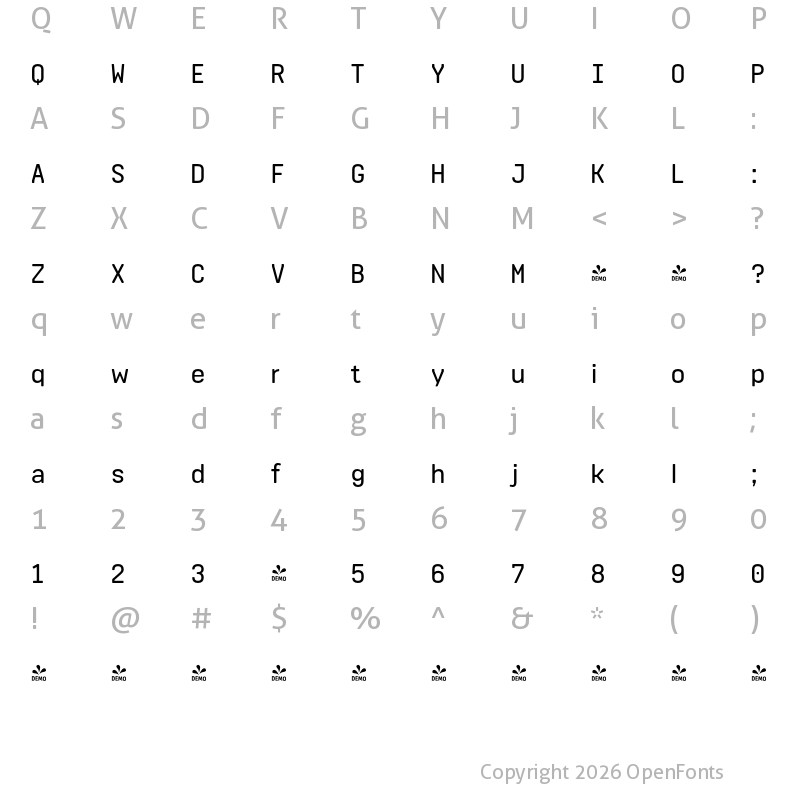 Character Map of FONTSPRING DEMO - Realtime Text Rounded Semibold Regular